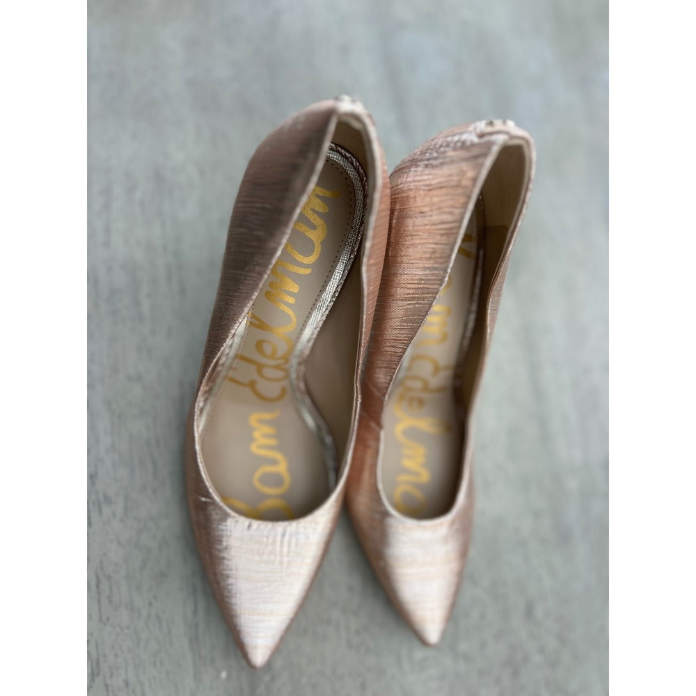 Sam Edelman Hazel Pointed Toe Pump Rose Gold Metallic Stiletto Heels Womens 5